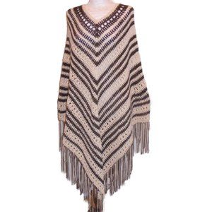 Poncho Crochet Fringed Exclusive Handmade Striped Western Country Hippie Style